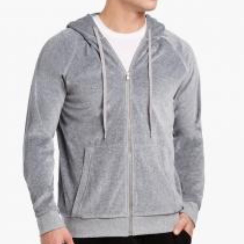 HEATHER GREY VELOUR FULL ZIP JACKET WITH HOOD
